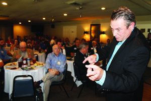 Panola Playhouse actor Mike McClendon performs a scene from “A Time To Kill” at Tuesday’s meeting of the Batesville Rotary Club. The Panolian photo by John Howell