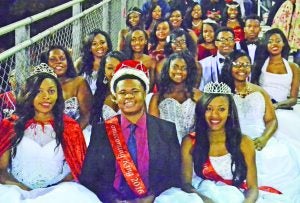 North Panola High School’s Homecoming Court, presented Friday night, included (front row, from left) Miss NPHS Markevia Newson, Homecoming King Edward Thompson, Homecoming Queen Shakayla Butts; Other members of the court were Senior Maids Queenisha Reed, Javona Hammond, Teaira Wheatley and Shaquriah Wilborn; Senior Maids Shagarria Walls, Shivontae Hill, NorClessia Edwards, Senior Royalty Marvin Hayes, Jalissa Morgan; Freshman Maid- Alexis Smith, Mr. and Miss NPCTC Jarvis Renix and Timesha Burton; Freshman Maid- Chekymbria Allen, Junior Maid- Julia Williams, Sophomore Maid- Zankyria Harrell, Junior Maid- Shekira Buford, and Sophomore Maid- Jukia Hunter. Not shown is Delvin Kimmons, Mr. North Panola High School. The Panolian photo by Ike House