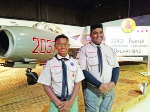 Pictured are Jordan D. McCollins, son of Dexter and Sheenah McCollins of Batesville and Richard Tyler Wright, son of Brenda Hopson of Marks. The scouts recently toured the Southern Museum of Flight in Birmingham, and earned two merit badges. Photo provided